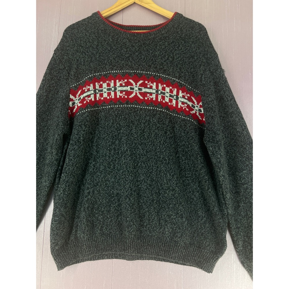 Eddie Bauer Mens XL Charcoal Grey Fair Isle Nordic Cotton Blend Crewneck Sweater - Picture 4 of 9